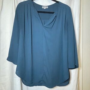 Pleione by anthropologie Modified VNeck Dark Blue Long Sleeve Blouse Size L GUC